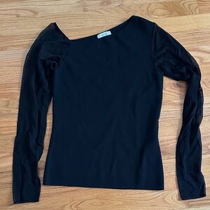 Reiss Black Long Sleeve Top with Sheer Sleeves Size M.
